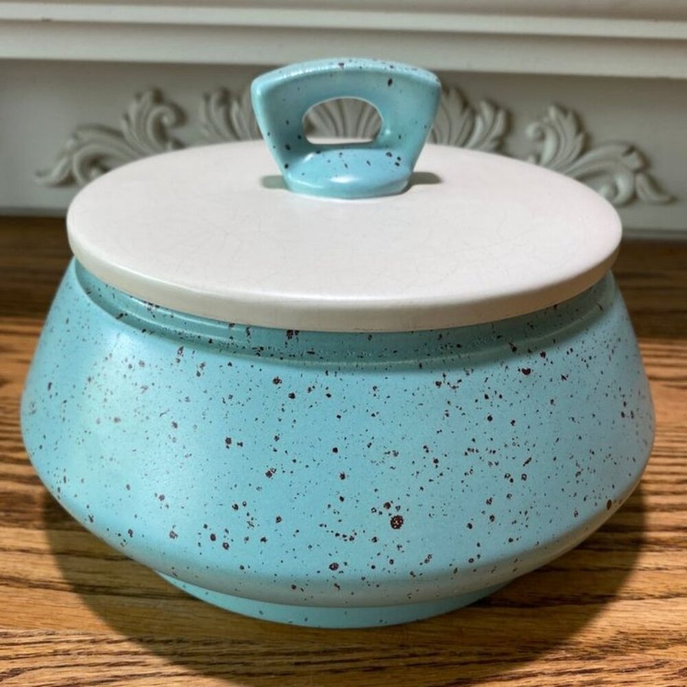 MCM 1950s Bauer Speckled Turquoise Blue White California Pottery Serving Dish - Picture 3 of 5